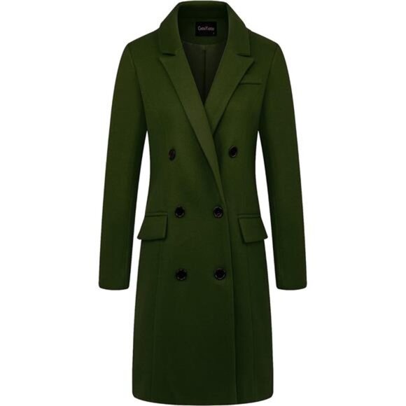 Women's Notched Lapel Collar Double Breasted Coat Green